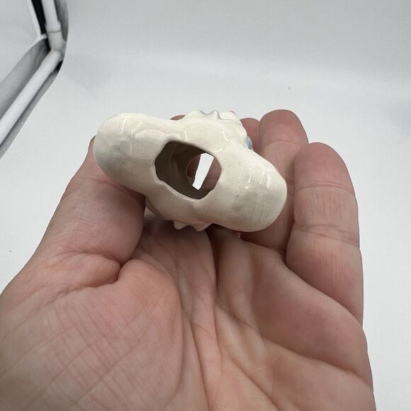 Rare Vintage Macrame Bead Ceramic Baby Bear Boy Blue Stuffy Lovie Bow Figurine - Picture 2 of 5